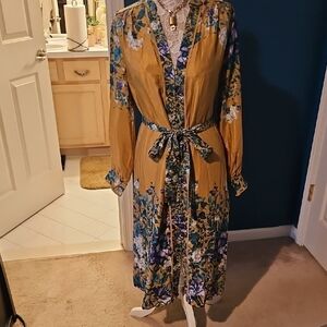 Anthropologie Yellow Wrap Sundress with Bishop Sleeves